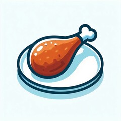 Delicious roasted chicken leg on a white plate with a light background and copy space