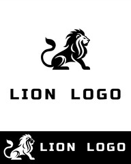 A bold, minimalis and elegant logo design featuring a majestic lion in profile in black and white 