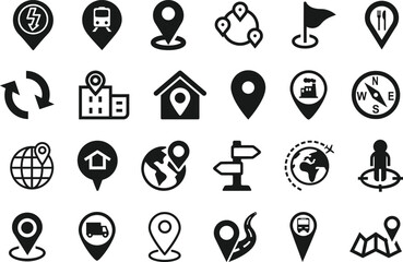 Location Web Icon Set in Line Style. Collection of Map Pin Linear Icons, Including Address, place, location, gps, directions, navigation, map, distance, map marker and More