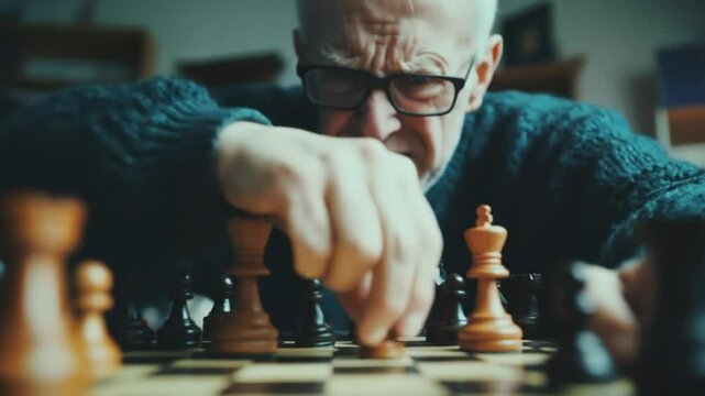 Chess faceoff elderly mans intense focus
