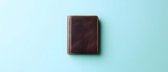 Fototapeta premium Dark Brown Leather Bound Book On Light Blue Background
