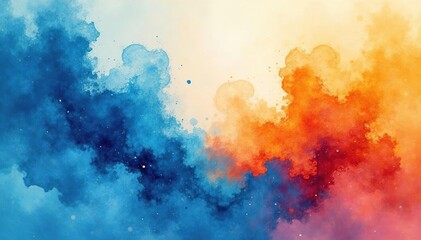 Obraz premium Abstract blue orange pastel watercolor, radial fractal flow, flow, energy, movement