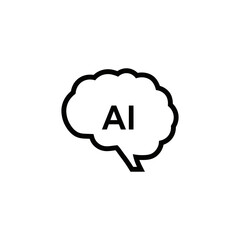 Isolated Graphic of Brain Shaped Cloud with Letters AI on White Background