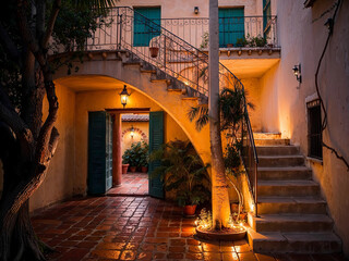 staircase in quaint charming Spanish colonial style apartment building