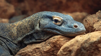Fototapeta premium Majestic Komodo Dragon Resting on Rocks