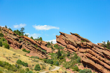 The Red Rocks Amphitheater was cut out of the rocks in the area of Red Rock, Colorado, southwest of Denver. One of the notable sandstone formations in the area is this one.