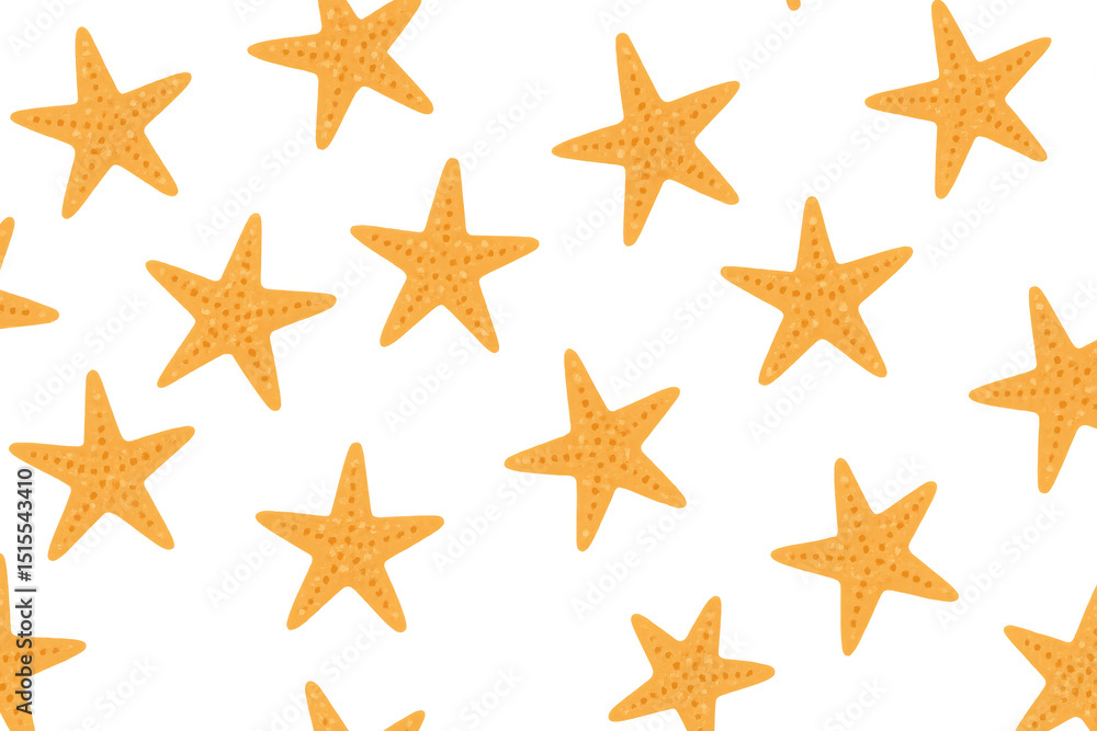 Poster orange starfish pattern repeating across transparent backdrop, highlighting nautical summer design e