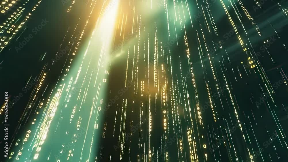 Poster abstract digital rain with falling numbers and light rays