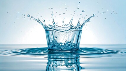 A glass of miror falling into crystal clear water