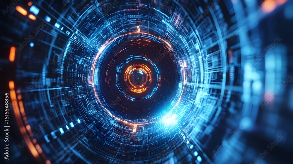 Aufkleber abstract digital tunnel design with glowing concentric circles.