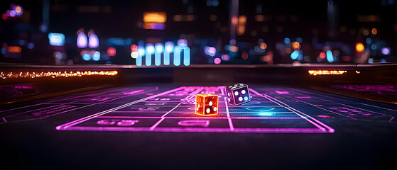 Neon Glow Casino Dice Game Table At Night