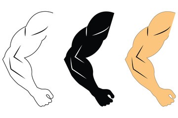 Muscle arm icon. Muscular arm logo. Flexing biceps symbol. biceps icons, Bodybuilding and fitness concept, on a white background.