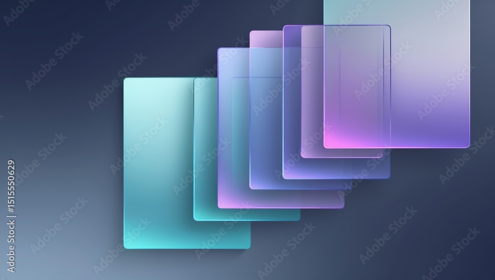 Poster abstract gradient glass panels stacked with soft shadows and colorful light