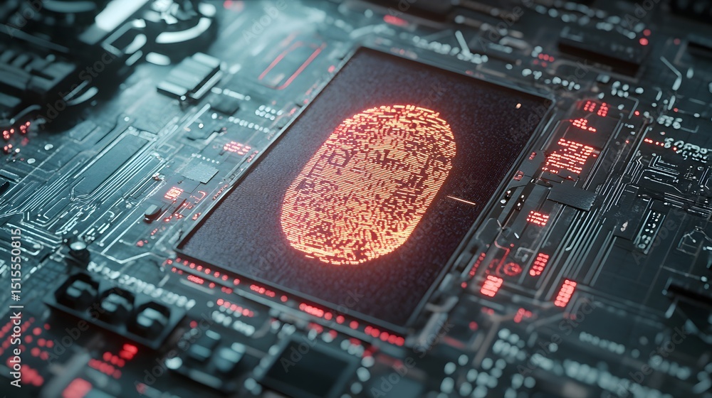 Aufkleber digital fingerprint displayed on a circuit board.