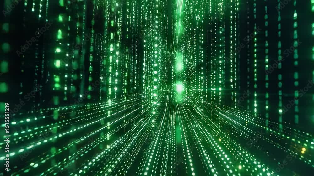 Aufkleber abstract digital rain animation with green glowing data streams