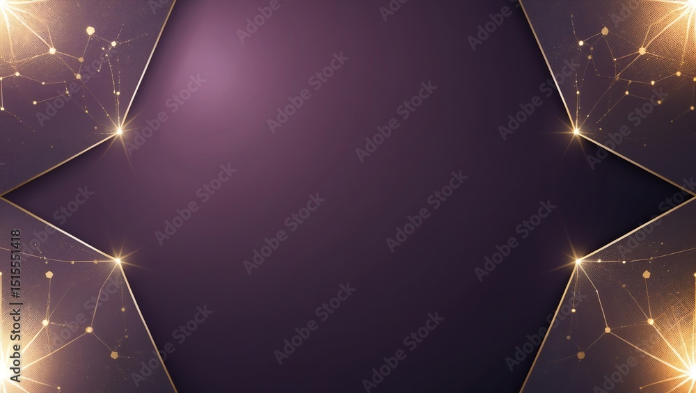 Poster elegant purple and gold frame design with abstract geometric patterns