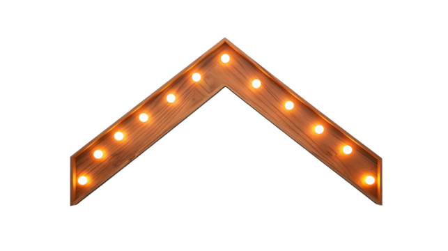 Illuminated chevron sign with bulbs against a transparent background