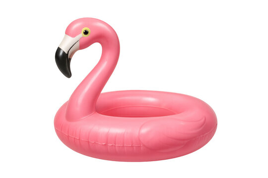 Pink flamingo inflatable float hovering over transparent background, representing summer leisure and poolside enjoyment