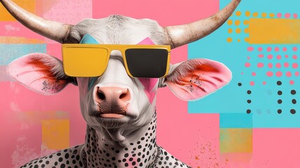 Taurus zodiac sign in creative abstract style, bold pop art bull with comic book ink lines, side view fantasy portrait with dark contrast and watercolor touch