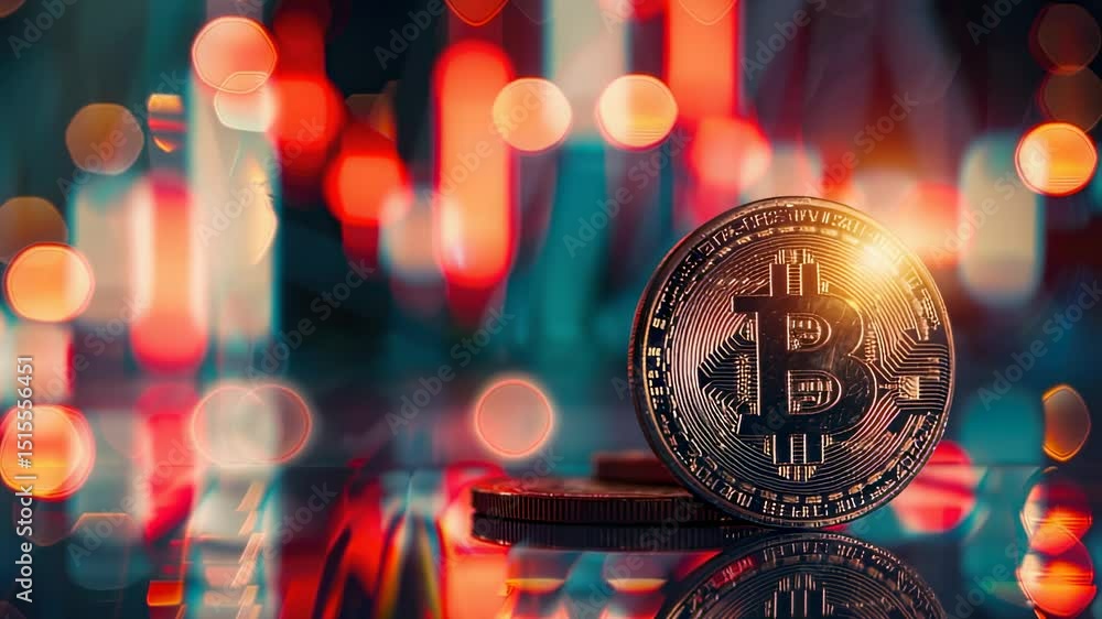Poster close-up of bitcoin with bokeh background