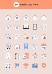 Real estate vector flat icons set.