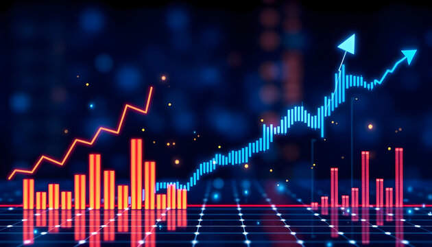Stock market analysis charts and graphs showing trends in financial data and investment growth plan