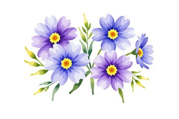 Watercolor Floral Illustration - Purple and Blue Flowers with Yellow Centers - Delicate Botanical Design for Spring and Summer Projects - Floral Clipart Image