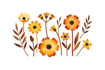 Watercolor Floral Illustration - Yellow and Orange Flower Arrangement on White Background - Botanical Art Print for Home Decor and Creative Projects