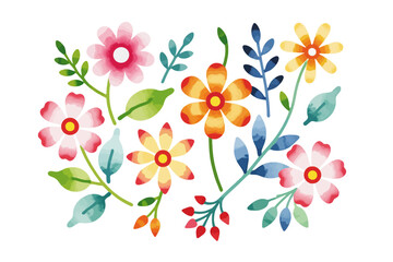 Watercolor Floral Illustration with Pink, Orange, and Yellow Flowers-Botanical Art for Spring-Colorful Floral Arrangement-Perfect for Wall Art, Cards, and Graphic Design