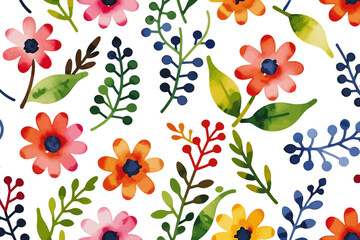 Watercolor Floral Pattern Background- Delicate Flower and Leaf Design- Seamless Botanical Illustration for Wallpaper and Fabric Prints- Pretty Spring Flower Artwork