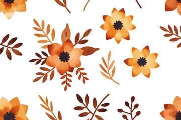 Watercolor Floral Pattern - Seamless Design with Autumn Flowers and Leaves - Perfect for Backgrounds, Textiles, and Creative Projects featuring warm earthy tones