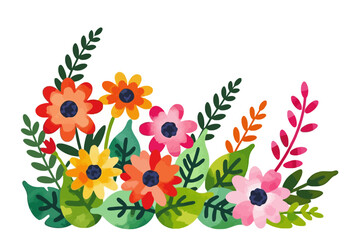 Watercolor Floral Illustration-Colorful Flower Arrangement with Leaves-Perfect for Spring and Summer Designs-Botanical Clipart Element