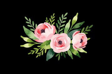Watercolor Pink Roses Clipart-Floral Bouquet Illustration-Elegant Flower Arrangement for Wedding Invitations-Beautiful Floral Design Element-Botanical Art Print-Romantic Floral Image