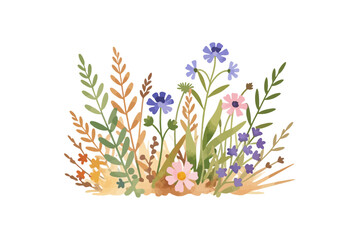 Watercolor Wildflower Meadow Illustration - Charming Floral Clipart for Spring Projects - Delicate Watercolor Flower Arrangement for Card Making and Crafts