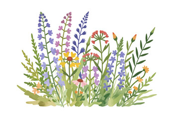 Watercolor Wildflower Meadow Illustration - Colorful Floral Arrangement with Larkspur and Coneflowers - Botanical Art Print for Spring Decor and Nature Inspired Designs