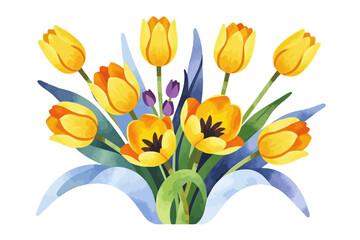 Watercolor Yellow Tulips Bouquet Illustration - Beautiful Floral Arrangement for Spring Decor - Artistic Flower Design with Delicate Details