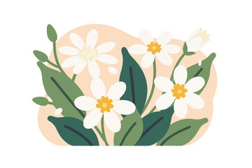 White Daisy Flower Vector Illustration-Floral Design with Green Leaves-Botanical Art for Graphic Projects-Elegant Spring Flower Image