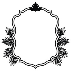 silhouette christmas border picture frame boughs greenery firs on white background