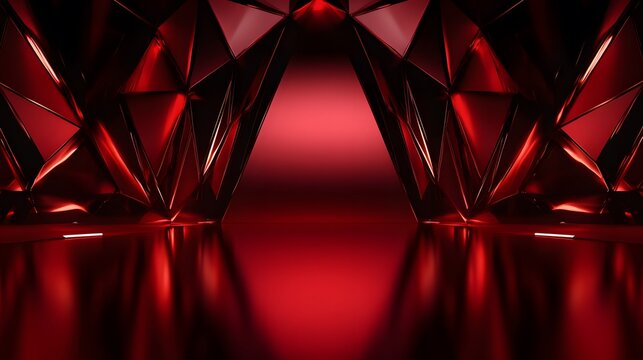 A polished, multifaceted red gem-like object displayed on a reflective surface.