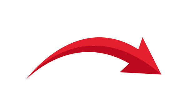 Red curved arrow icon in flat style. Decrease direction sign symbol