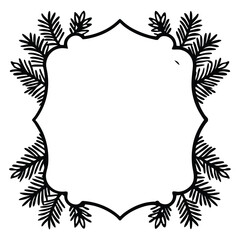 silhouette christmas border picture frame boughs greenery firs on white background