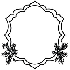 silhouette christmas border picture frame boughs greenery firs on white background