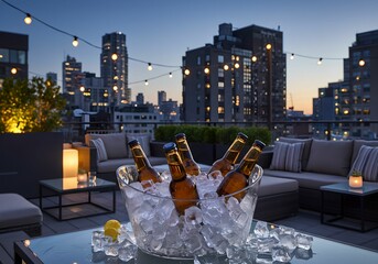 アイスバケツで冷やしたビールでビアガーデンパーティー