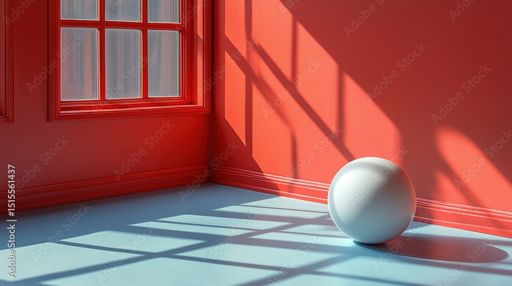 Poster serene harmony of light and color in minimal room with window shadow and sphere creating peaceful mo