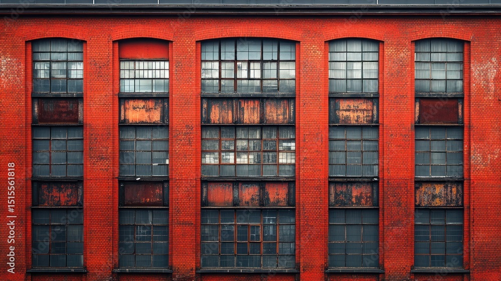 Poster red brick building facade with multiple windows