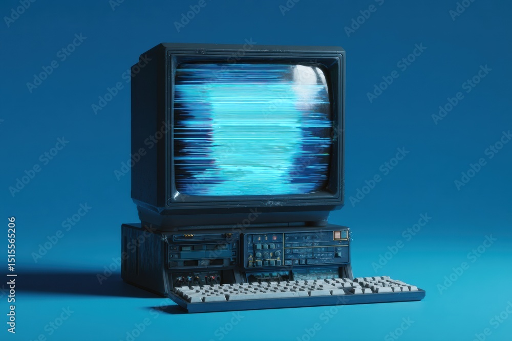 Poster blue screen of death displayed on vintage monitor in a retro tech setup with soft lighting