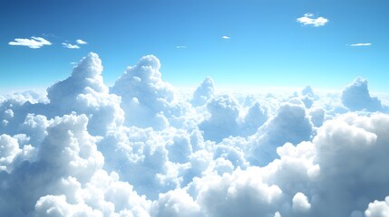 High-altitude view of fluffy cumulus clouds against a vibrant blue sky.