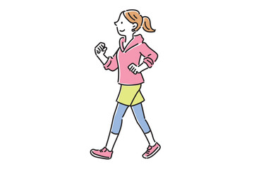 ダイエットで気持ちよくウォーキングする若い女性