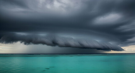 Towering Tempest: Dramatic Supercell Cloudscape Over Turquoise Sea