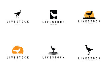 chicken logo illustration vintage design livestock farm chicken concept simple silhouette black illustration template